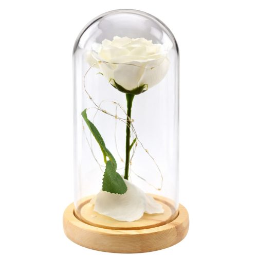 Örök Rózsa Üvegkupolában LED Világítás Fehér 21x11cm