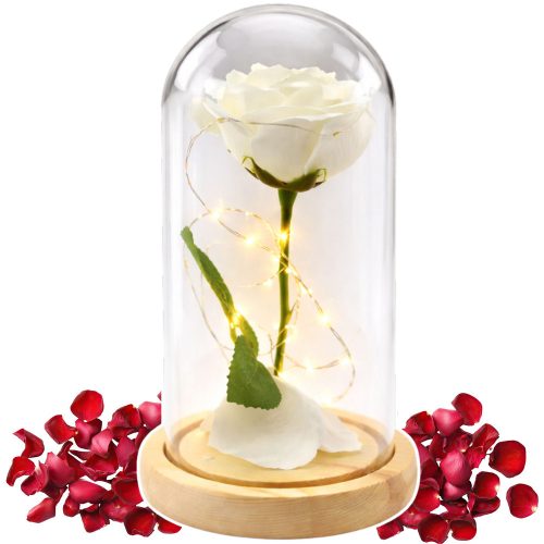 Örök Rózsa Üvegkupolában LED Világítás Fehér 21x11cm