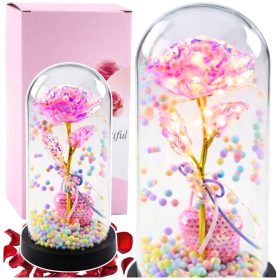   Örök Rózsa Kupolában LED Világítással Rózsaszín Szívvel és Golyókkal