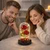 Örök 2 Rózsa Kupolában LED Világítással és Rózsaszirmokkal Piros 21x11cm