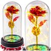 Örök Rózsa Üveg Kristálykupolában LED Világítás Piros 21x11cm