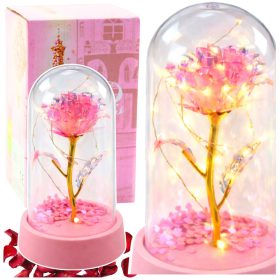   Örök Kristály Rózsa Kupolában LED Világítással Rózsaszín 14x8cm