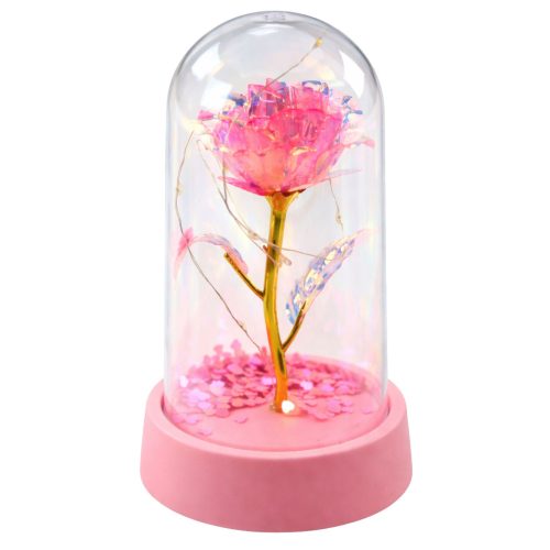 Örök Kristály Rózsa Kupolában LED Világítással Rózsaszín 14x8cm