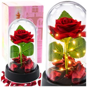   Örök Rózsa Kupolában LED Világítással Piros Rózsaszirmokkal 14x8cm
