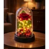 Örök Rózsa Kupolában LED Világítással Piros Rózsaszirmokkal 14x8cm