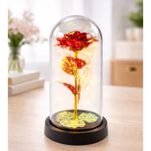Örök Rózsa Üveg Kristály LED Világítás Pillangó Piros 21x11cm
