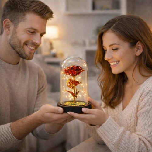 Örök Rózsa Üveg Kristály LED Világítás Pillangó Piros 21x11cm