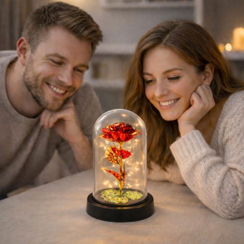 Örök Rózsa Üveg Kristály LED Világítás Pillangó Piros 21x11cm