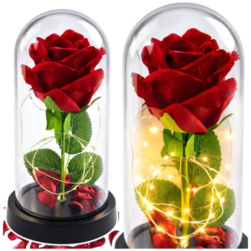 Örök Rózsa Kupolában LED Világítással Piros 21x11cm