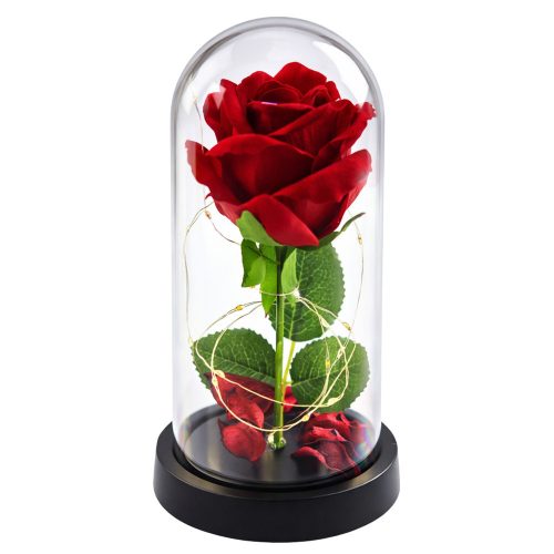 Örök Rózsa Kupolában LED Világítással Piros 21x11cm