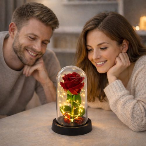 Örök Rózsa Kupolában LED Világítással Piros 21x11cm