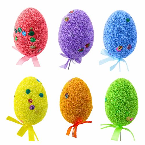 Húsvéti tojások drótszedőn színes levelek szalagdísz 6db