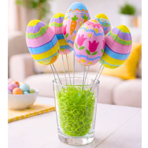 Húsvéti tojások dróttal Pick sárgarépa tulipán dekoráció színes 6db