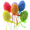 Húsvéti tojások dróton Pick színes fehér mintás szalagdísz 6db