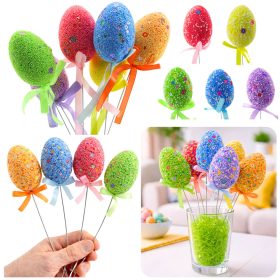   Húsvéti tojások drótszedőn színes levelek szalagdíszítés 5db