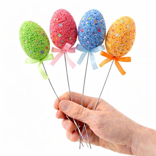 Húsvéti tojások drótszedőn színes levelek szalagdíszítés 5db