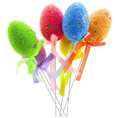 Húsvéti tojások drótszedőn színes levelek szalagdíszítés 5db