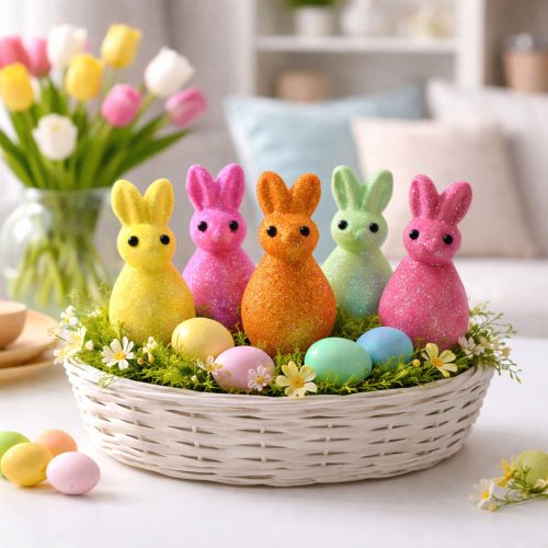 Styrofoam húsvéti nyuszik Glitter dekoratív színes 6db