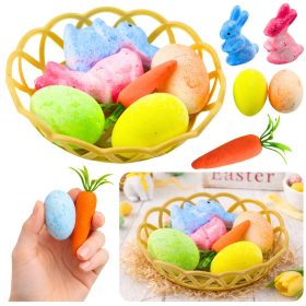 Húsvéti díszek kosárban Nyuszik Tojás Sárgarépa 6db