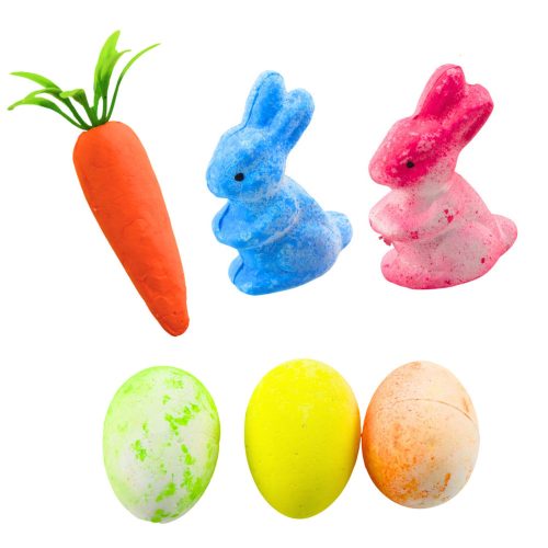 Húsvéti díszek kosárban Nyuszik Tojás Sárgarépa 6db