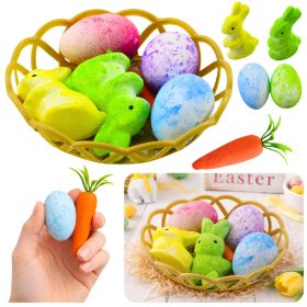 Húsvéti díszek kosárban Nyuszik Tojás Sárgarépa 6db