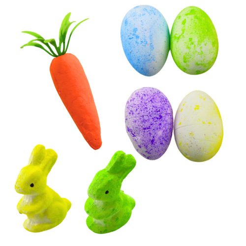 Húsvéti díszek kosárban Nyuszik Tojás Sárgarépa 6db