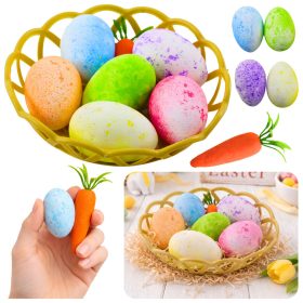 Húsvéti díszek kosárban tojások sárgarépa színes 7db
