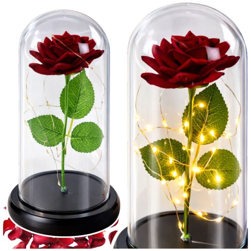 Örök Rózsa Kupolában LED Világítással Piros 21x11cm