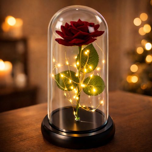 Örök Rózsa Kupolában LED Világítással Piros 21x11cm