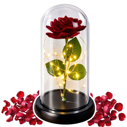 Örök Rózsa Kupolában LED Világítással Piros 21x11cm