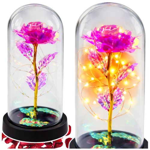 Örök Kristály Rózsa Kupolában LED Világítással Rózsaszín 21x11cm