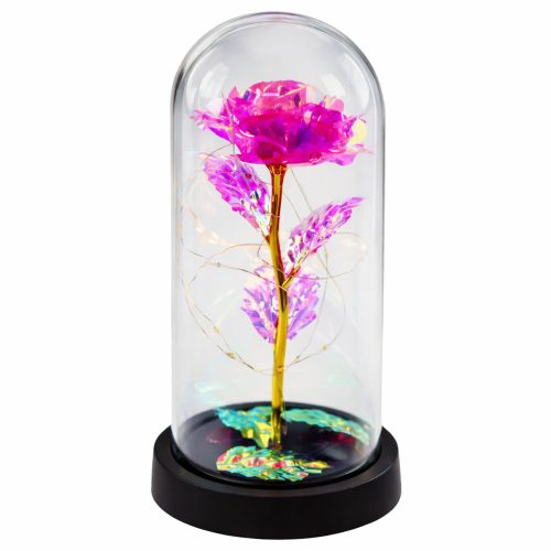 Örök Kristály Rózsa Kupolában LED Világítással Rózsaszín 21x11cm