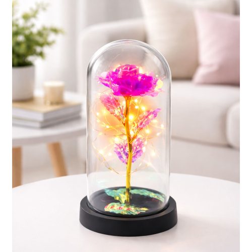 Örök Kristály Rózsa Kupolában LED Világítással Rózsaszín 21x11cm