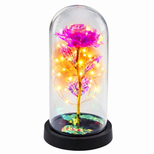 Örök Kristály Rózsa Kupolában LED Világítással Rózsaszín 21x11cm