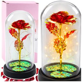   Örök Kristály Rózsa Kupolában LED Világítással Piros 21x11cm