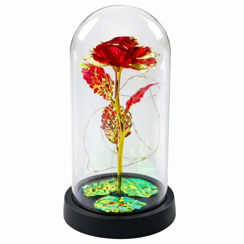 Örök Kristály Rózsa Kupolában LED Világítással Piros 21x11cm