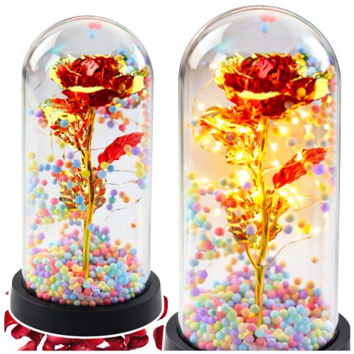 Örök Rózsa Üveg Kristály LED Világító Gömbök Piros 21x11cm