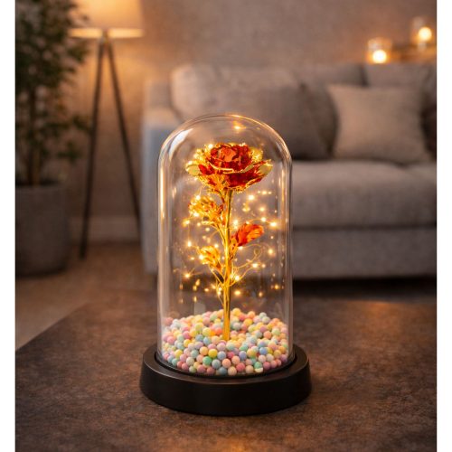 Örök Rózsa Üveg Kristály LED Világító Gömbök Piros 21x11cm