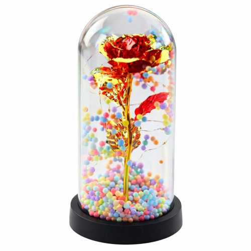 Örök Rózsa Üveg Kristály LED Világító Gömbök Piros 21x11cm