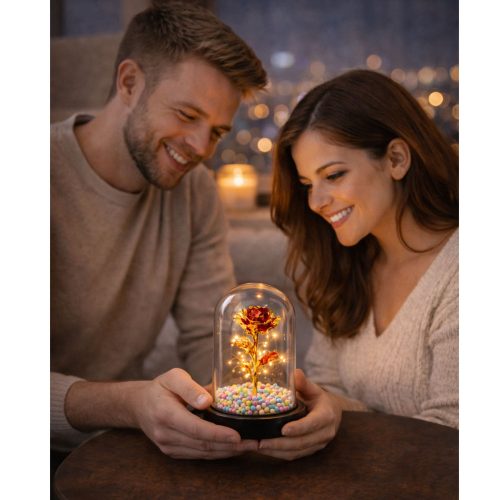 Örök Rózsa Üveg Kristály LED Világító Gömbök Piros 21x11cm