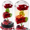Örök 2 Rózsa Kupolában LED Világítással és Rózsaszirmokkal Piros 21x11cm
