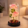 Örök Rózsák Kupolában LED Világítással és Rózsaszirmokkal Rózsaszín 21x11cm