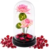 Örök Rózsák Kupolában LED Világítással és Rózsaszirmokkal Rózsaszín 21x11cm