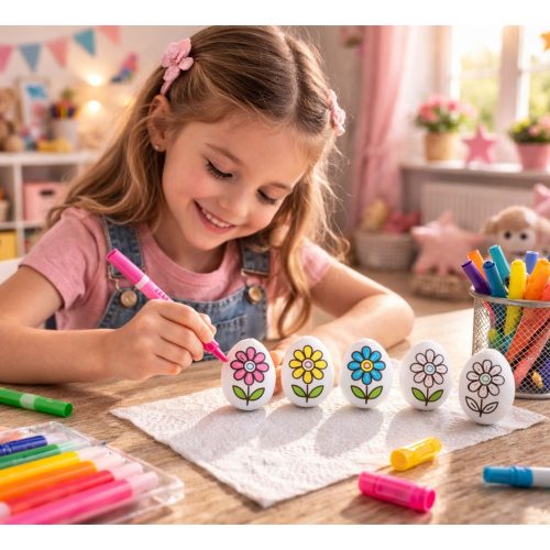 Húsvéti hungarocell tojások festéshez jelölők Virágmintás D 6db