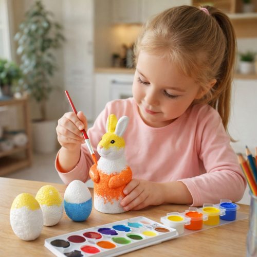 Szett hungarocell dekorációk festéséhez, 4 db nyúl, ecset