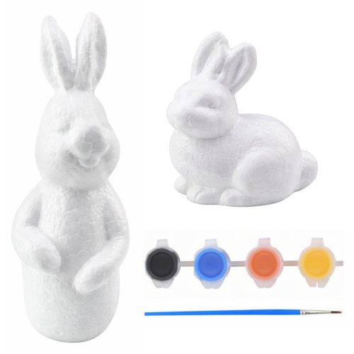 Szett hungarocell dekorációk festéséhez, 4 db nyúl, ecset