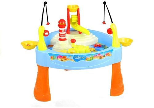 Színes horgászasztal horgászbotokkal gyerekeknek