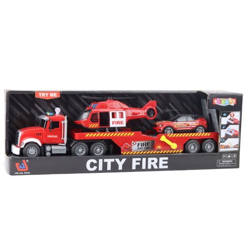 Tűzoltó teherautó Vontatóhelikopter autó fényei vörösen hangzanak