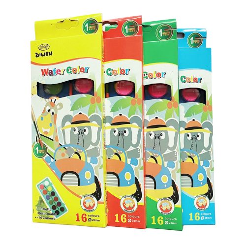 Akvarell iskolai festékek készlete, 16 színű ecset