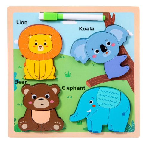 Puzzle tábla 2 az 1-ben fából készült oktatási vadállatok jelölő